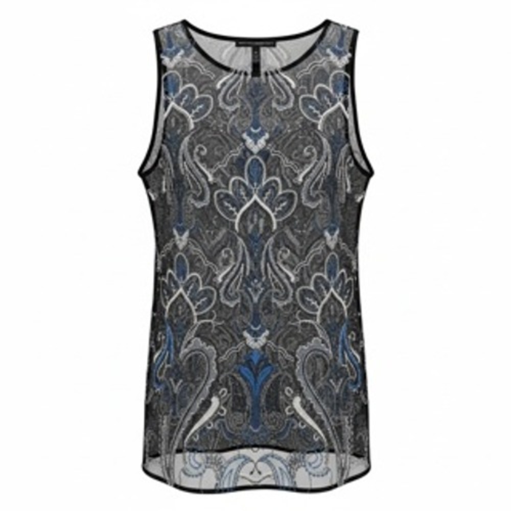 White House Black Market XS Embroidered Mesh Tank Top Blue‎ Black Sleeveless